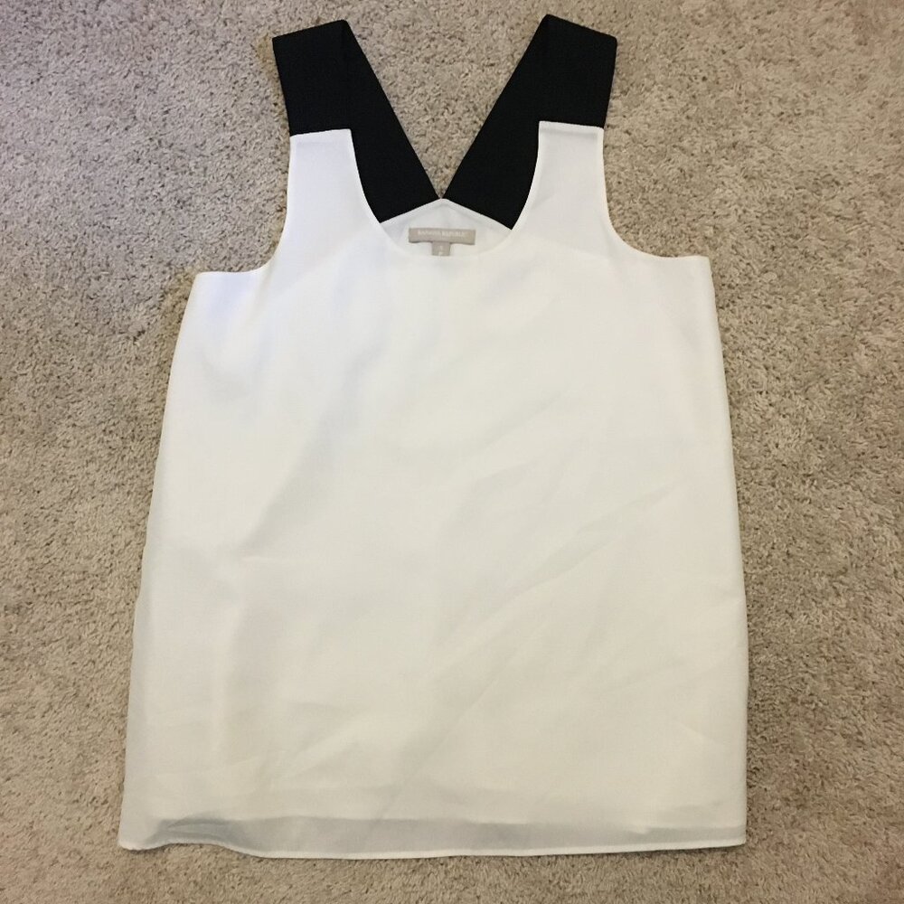 Banana Republic Bi-Layer Chiffon White Tank Top Black Band Shoulder Straps Small - Picture 9 of 13